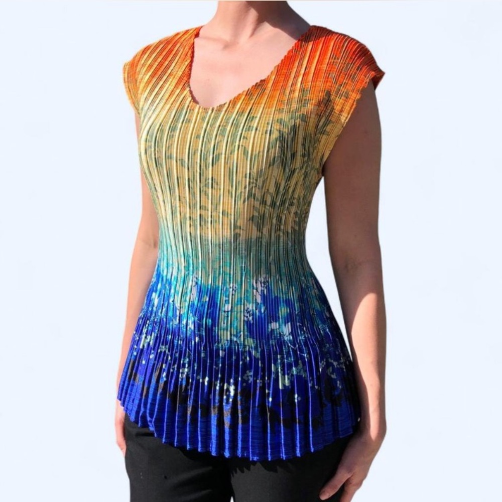 Versona Orange Yellow Green Blue Gradient Pleated Tank